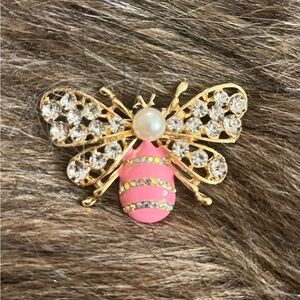 Elegant Pink and Gold Bee Brooch